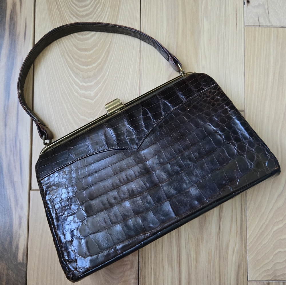Vintage Crocodile-Embossed Purse
